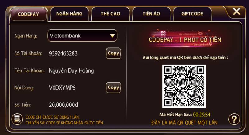 Nạp tiền qua CodePay